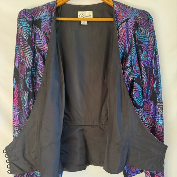 RARE vintage 1980's Rimini peacock Rayon and Metallic wrap top - Picture 7 of 8